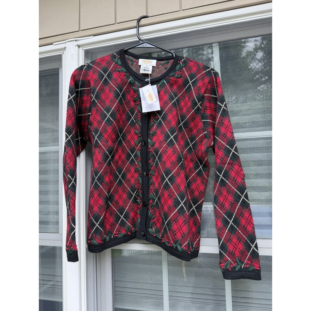 Vintage Christmas Sweater Y2K Red Plaid 100% Merino Wool Holiday PS Talbots NWT